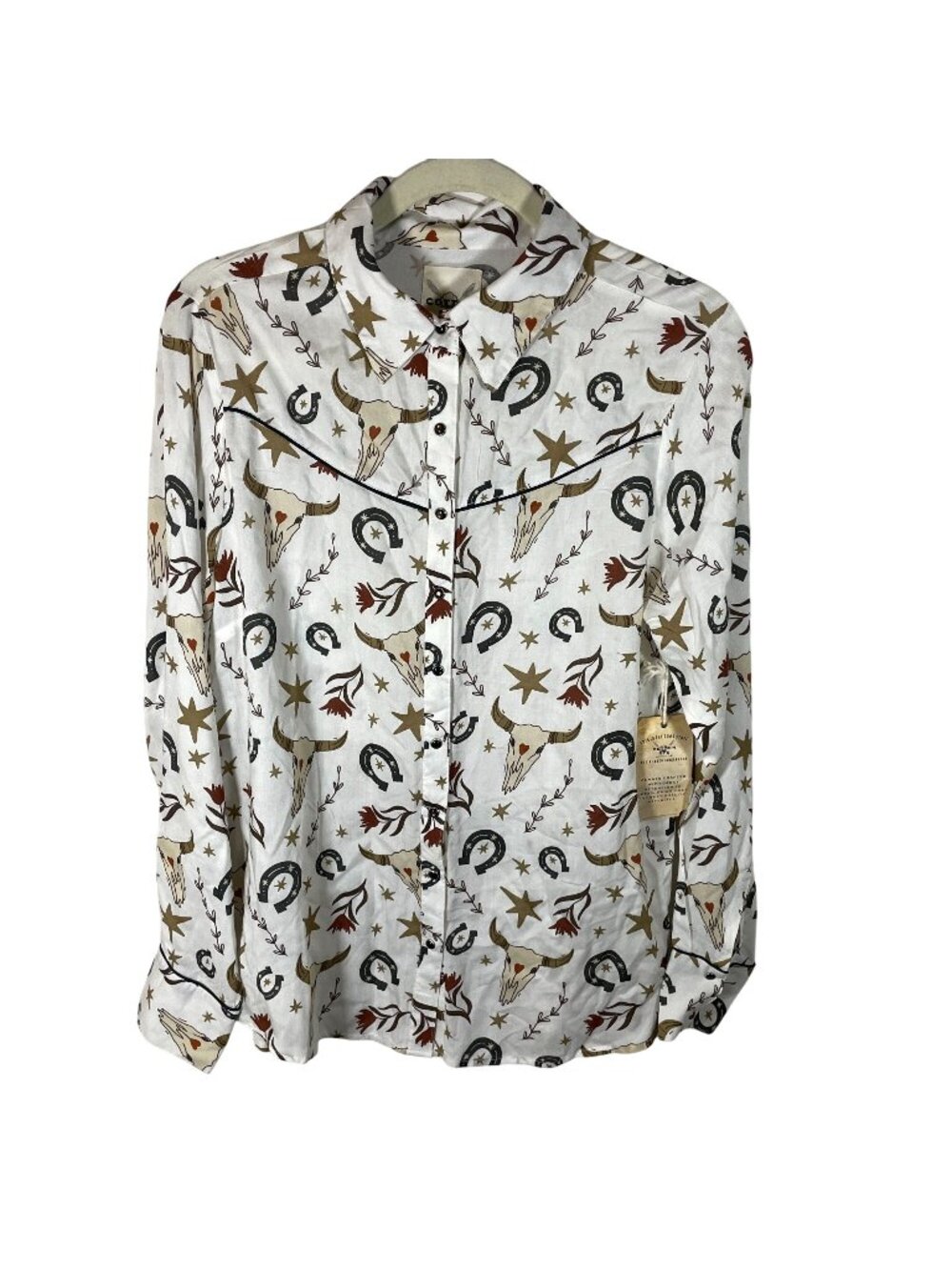 Cotton & Rye The Cowpoke Blouse Women Small Western Pearl Snap Horseshoe
